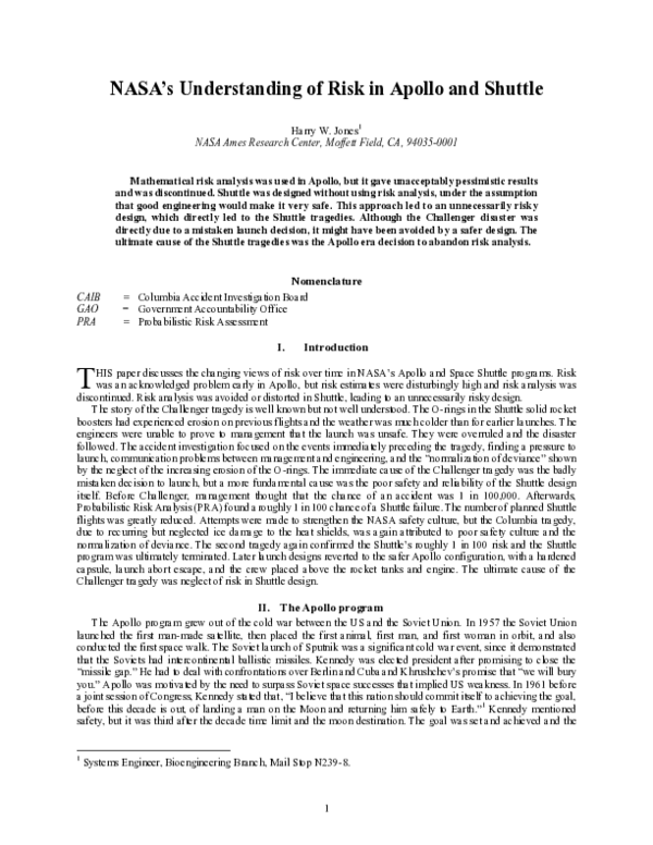 (PDF) NASA’s Understanding of Risk in Apollo and Shuttle