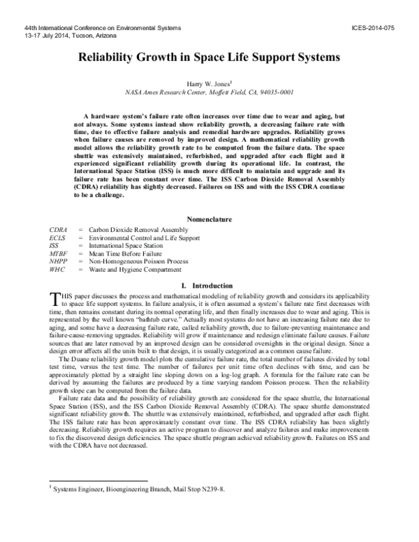 (PDF) Reliability Growth in Space Life Support Systems