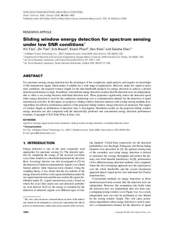 (PDF) Sliding window energy detection for spectrum sensing under low ...