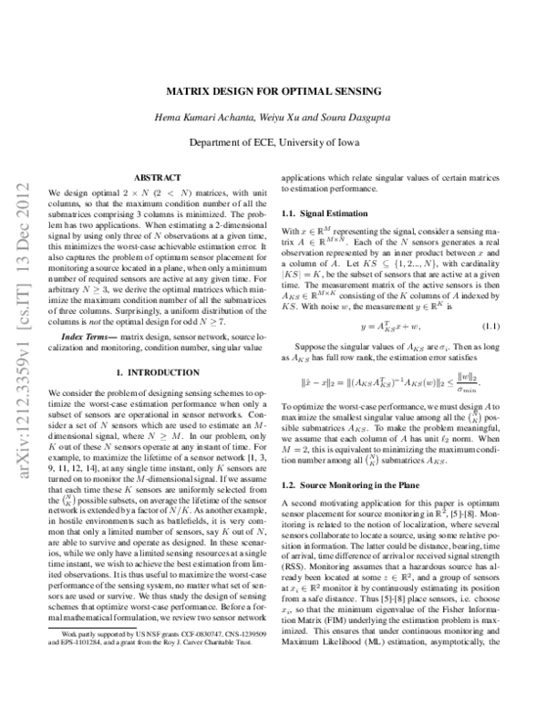 (PDF) Matrix Design for Optimal Sensing