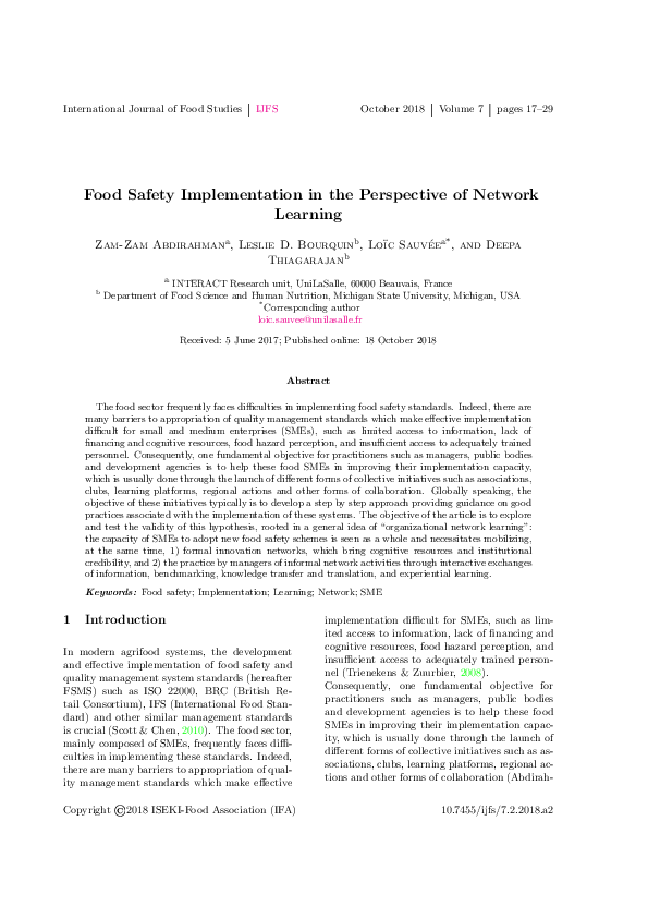 (PDF) Food safety implementation in the perspective of network learning