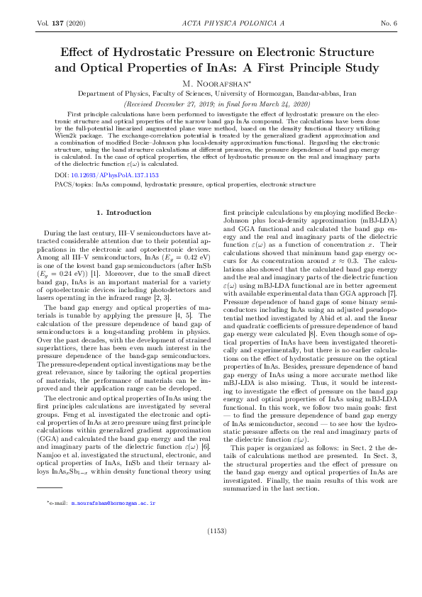(PDF) Effect of Hydrostatic Pressure on Electronic Structure and ...