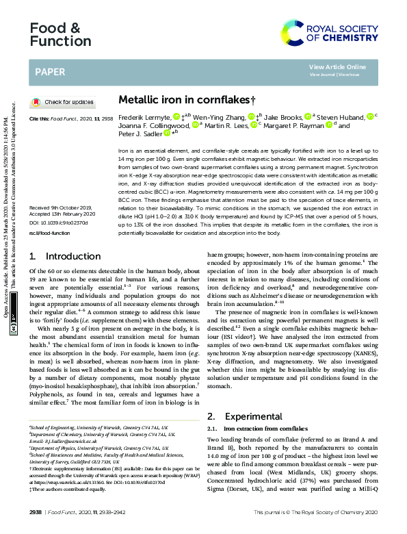 (PDF) Metallic iron in cornflakes