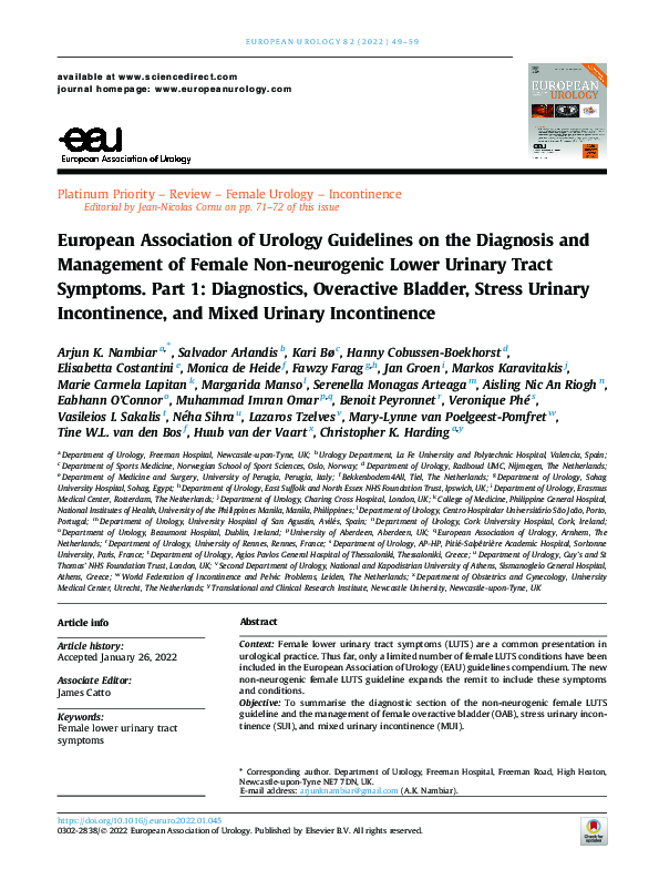 (PDF) European Association of Urology Guidelines on the Diagnosis and ...