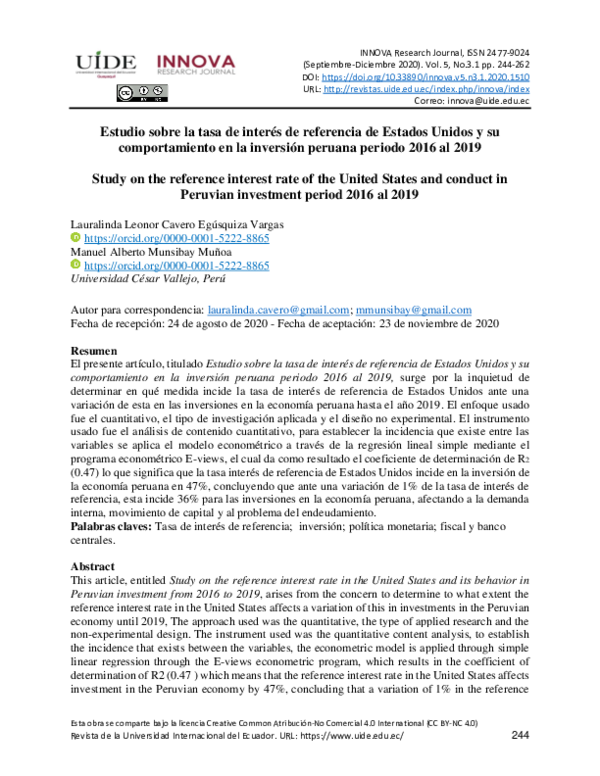 (PDF) Estudio sobre la tasa de interés de referencia de Estados Unidos ...