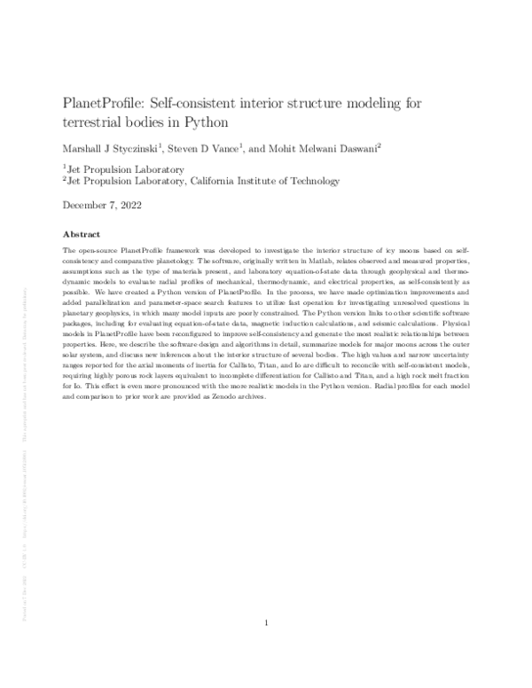 (PDF) PlanetProfile: Self-consistent interior structure modeling for ...