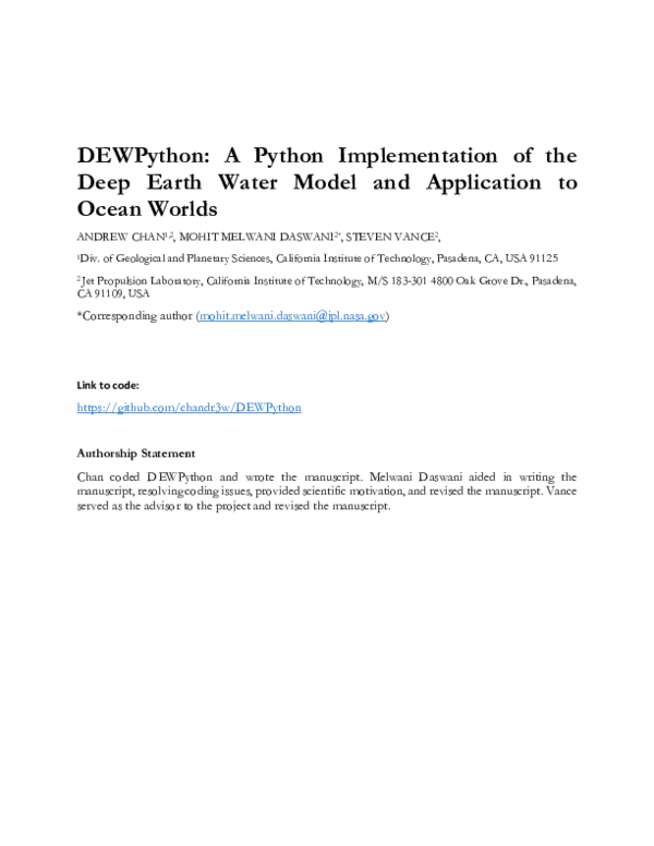 (PDF) DEWPython: A Python Implementation of the Deep Earth Water Model
