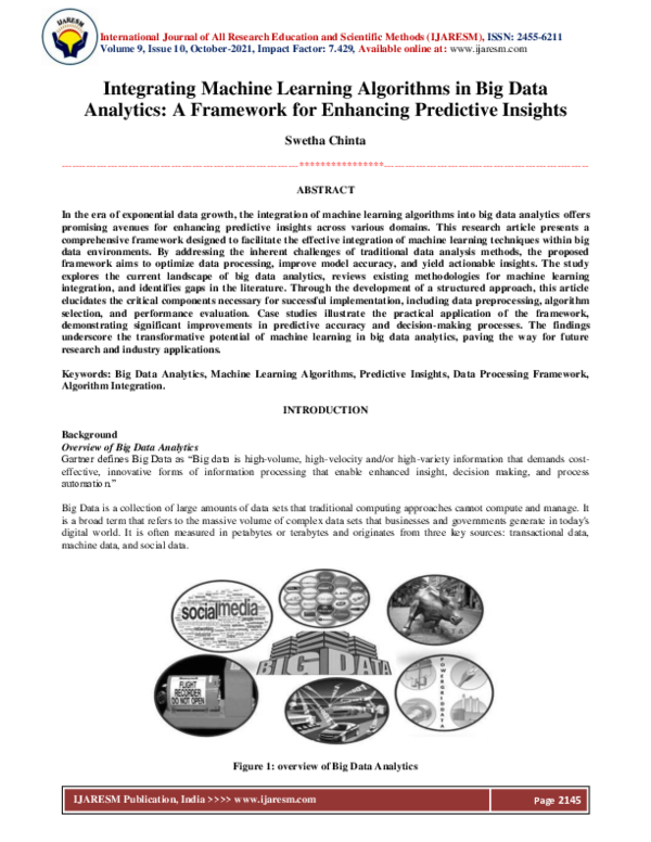 (PDF) Integrating Machine Learning Algorithms in Big Data Analytics: A ...