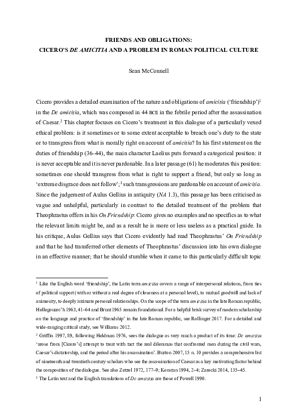 (PDF) 'Friends and obligations: Cicero’s De amicitia and a problem in ...