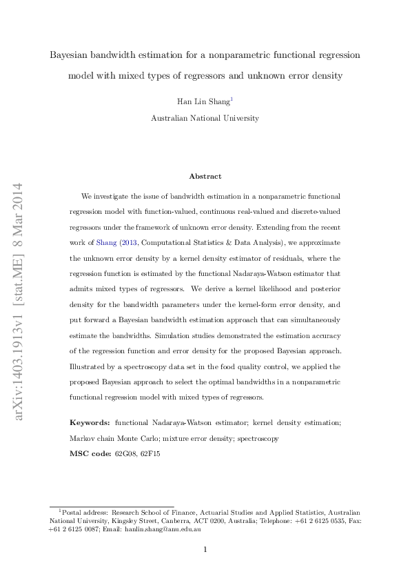(PDF) Bayesian bandwidth estimation for a functional nonparametric ...
