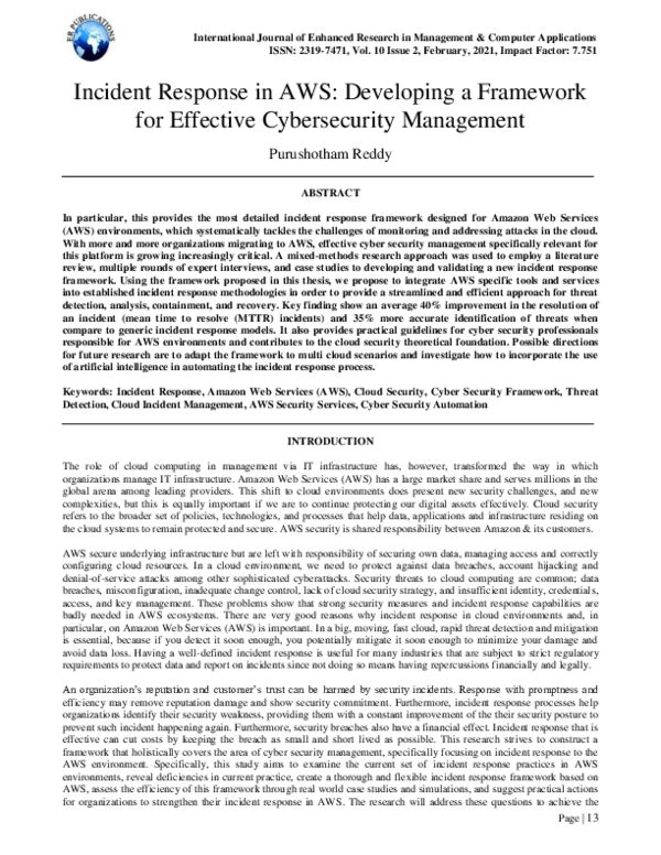 (PDF) Incident Response in AWS: Developing a Framework for Effective ...