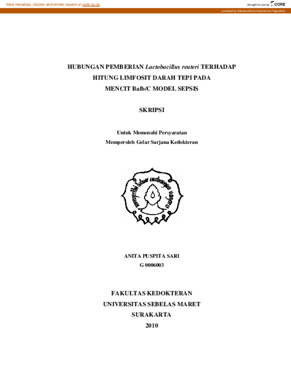 (PDF) HUBUNGAN PEMBERIAN Lactobacillus reuteri TERHADAP HITUNG LIMFOSIT ...