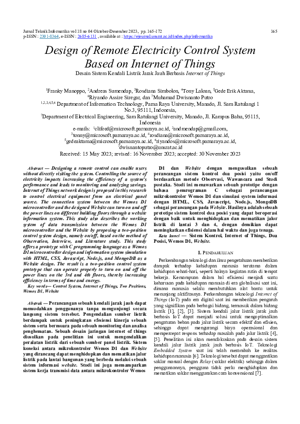 (PDF) Design of Remote Electricity Control System Based on Internet of ...