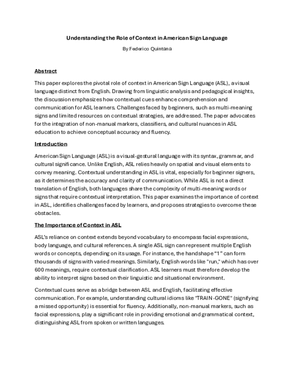 (PDF) Understanding the Role of Context in American Sign Language by ...
