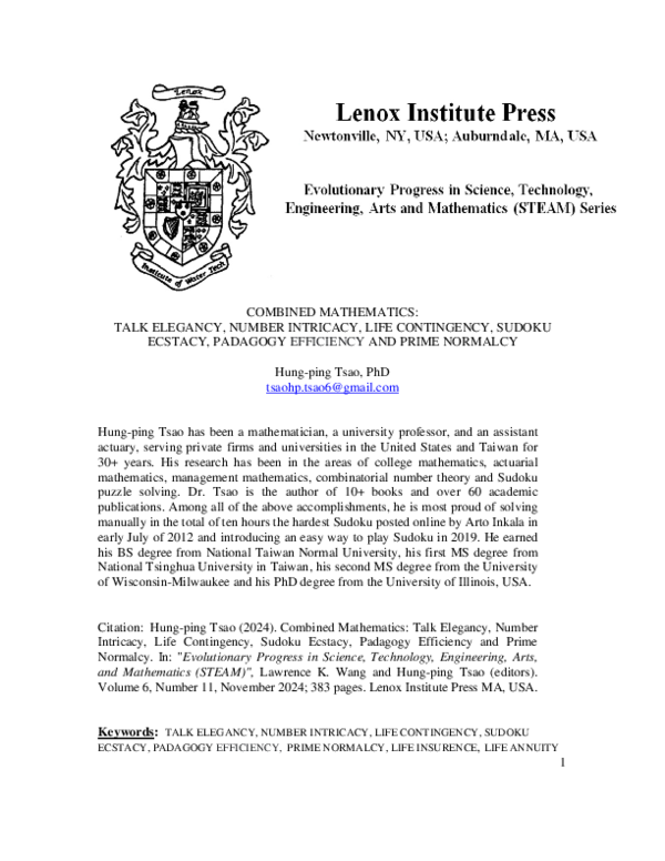 PDF) COMBINED MATHEMATICS: TALK ELEGANCY, NUMBER INTRICACY