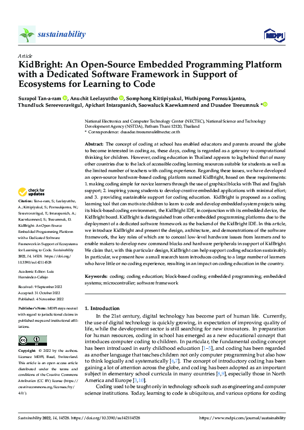(PDF) KidBright: An Open-Source Embedded Programming Platform with a ...