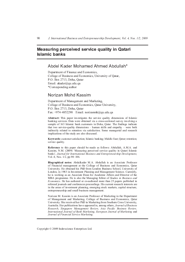 (PDF) Measuring perceived service quality in Qatari Islamic banks