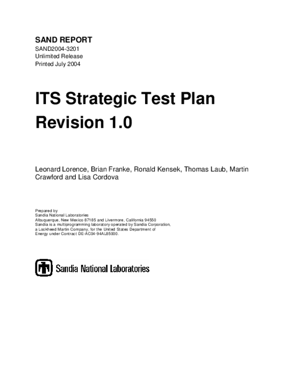 (PDF) ITS strategic test plan : revision 1.0