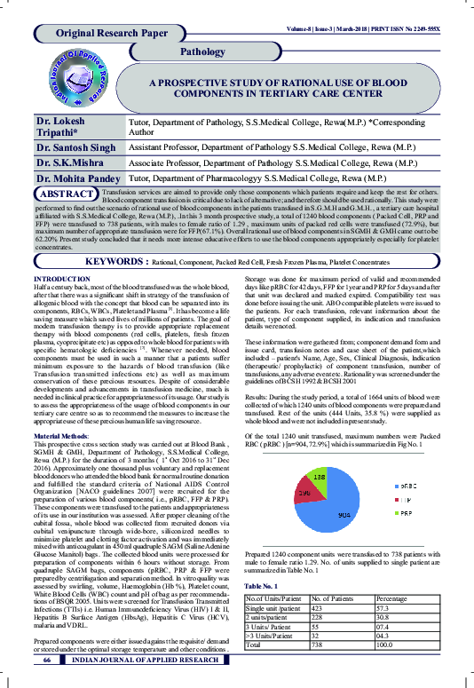 (PDF) A Prospective Study of Rational Use of Blood Components in ...