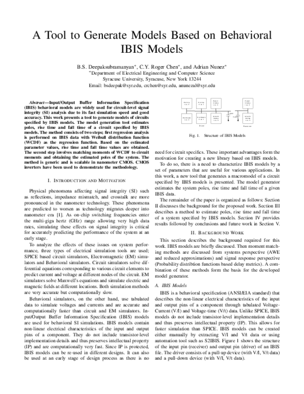 (PDF) A tool to generate models based on behavioral IBIS models