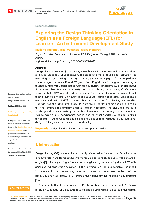 (PDF) Exploring the Design Thinking Orientation in English as a Foreign ...