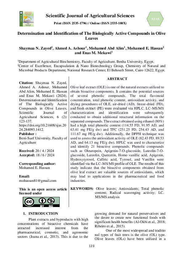 (PDF) Determination and Identification of The Biologically Active ...