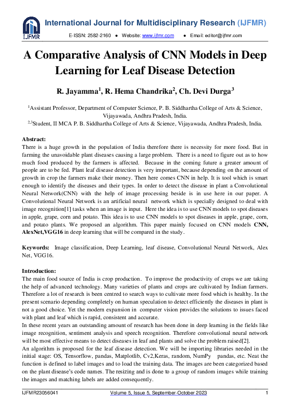 (PDF) A Comparative Analysis of CNN Models in Deep Learning for Leaf ...