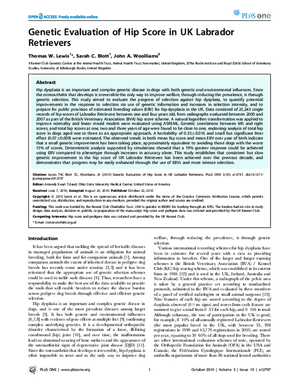 (PDF) Genetic Evaluation of Hip Score in UK Labrador Retrievers