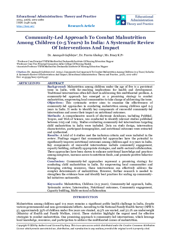 (PDF) Community-Led Approach To Combat Malnutrition Among Children (0-5 ...