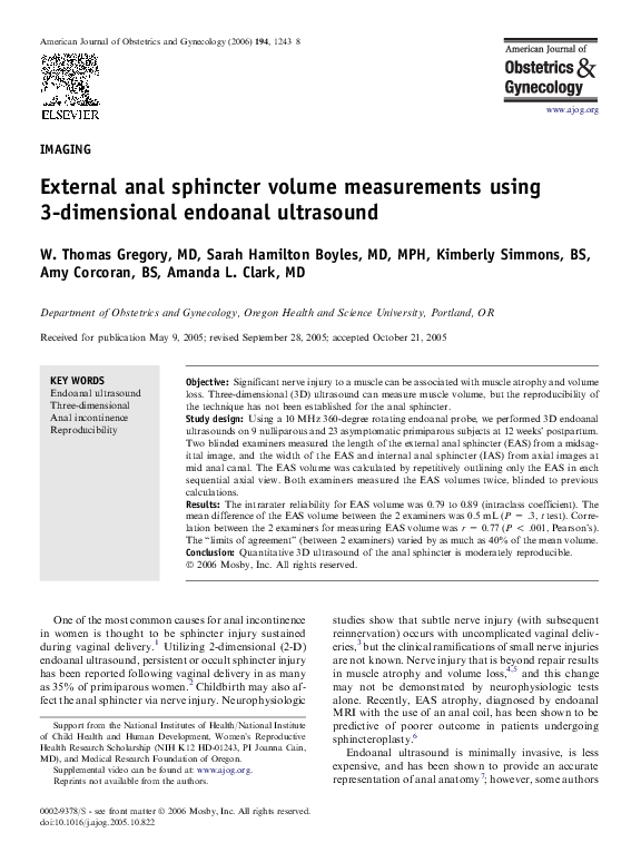 (PDF) External anal sphincter volume measurements using 3-dimensional ...