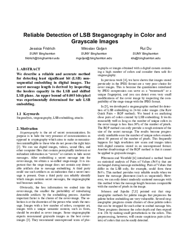 (PDF) Reliable Detection of LSB Steganography in Color and Gray-Scale ...