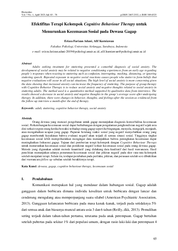 (PDF) Effectiveness of Cognitive Behavior Group Therapy to Reduce ...