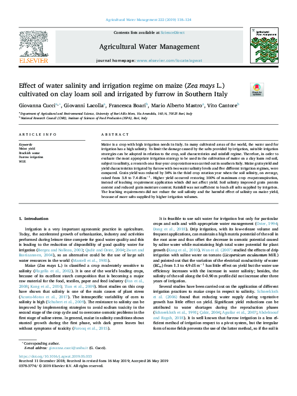 (PDF) Effect of water salinity and irrigation regime on maize (Zea mays ...