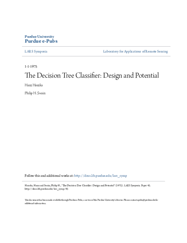 (PDF) The decision tree classifier - Design and potential. [for Landsat ...