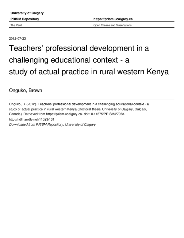 (PDF) Teachers' professional development in a challenging educational ...