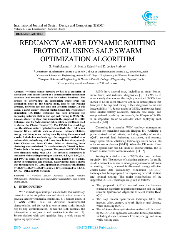 (PDF) REDUANCY AWARE DYNAMIC ROUTING PROTOCOL USING SALP SWARM ...