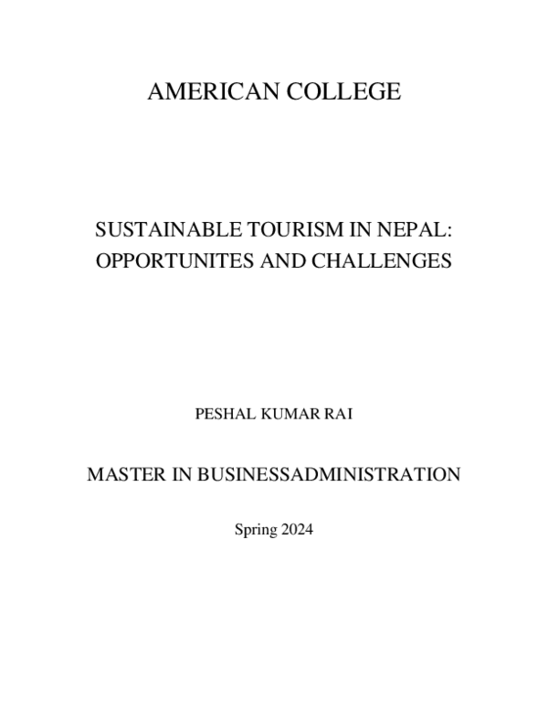 (PDF) SUSTAINABLE TOURISM IN NEPAL OPPORTUNITES AND CHALLANGES