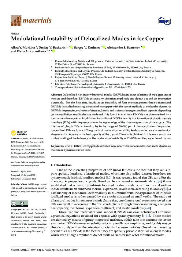 (PDF) Modulational Instability of Delocalized Modes in fcc Copper