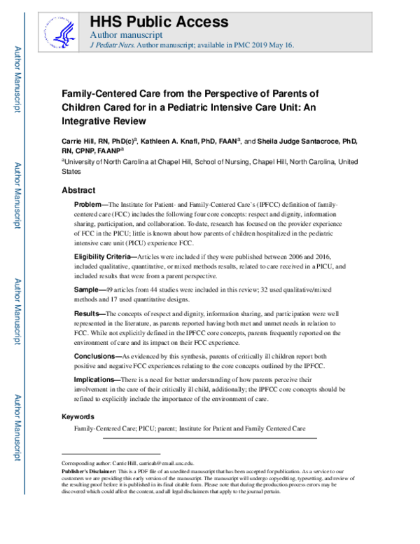 (PDF) Family-Centered Care From the Perspective of Parents of Children ...