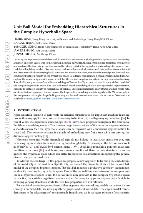 (PDF) Unit Ball Model for Embedding Hierarchical Structures in the ...