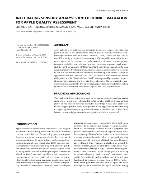 (PDF) Integrating Sensory Analysis and Hedonic Evaluation for Apple ...