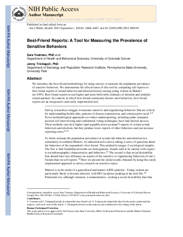 (PDF) Best-Friend Reports: A Tool for Measuring the Prevalence of ...