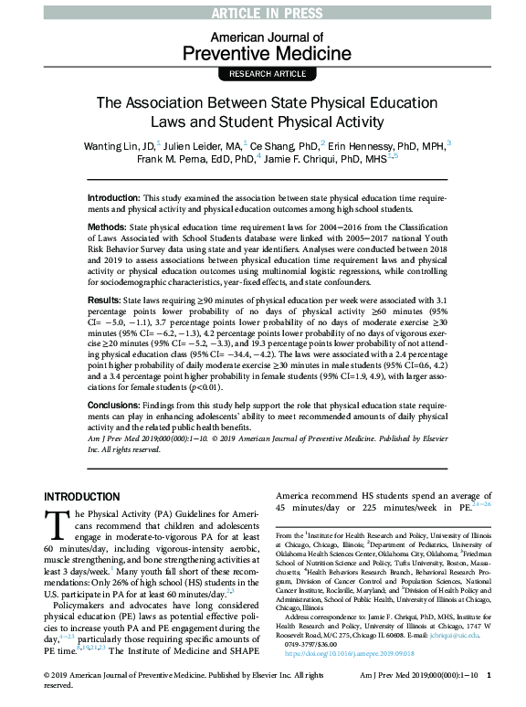 (PDF) The Association Between State Physical Education Laws and Student ...