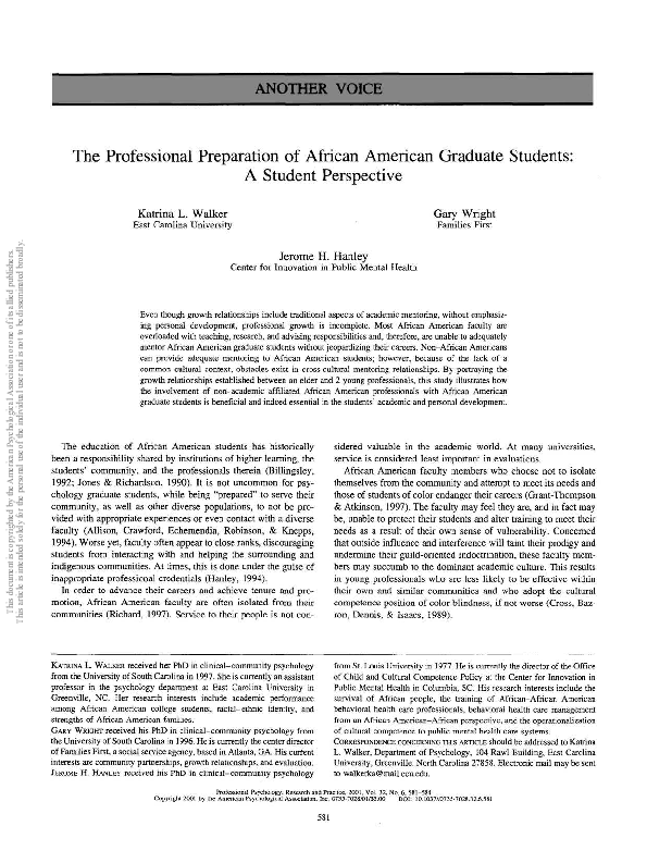 (PDF) The professional preparation of African American graduate ...