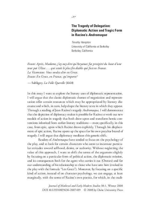 (PDF) The Tragedy of Delegation: Diplomatic Action and Tragic Form in ...