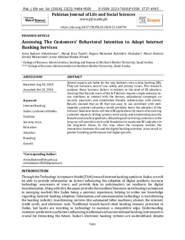 (PDF) Assessing The Customers' Behavioral Intention to Adopt Internet ...