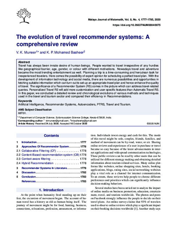 (PDF) The evolution of travel recommender systems: A comprehensive review