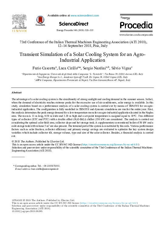 (PDF) Transient Simulation of a Solar Cooling System for an Agro ...