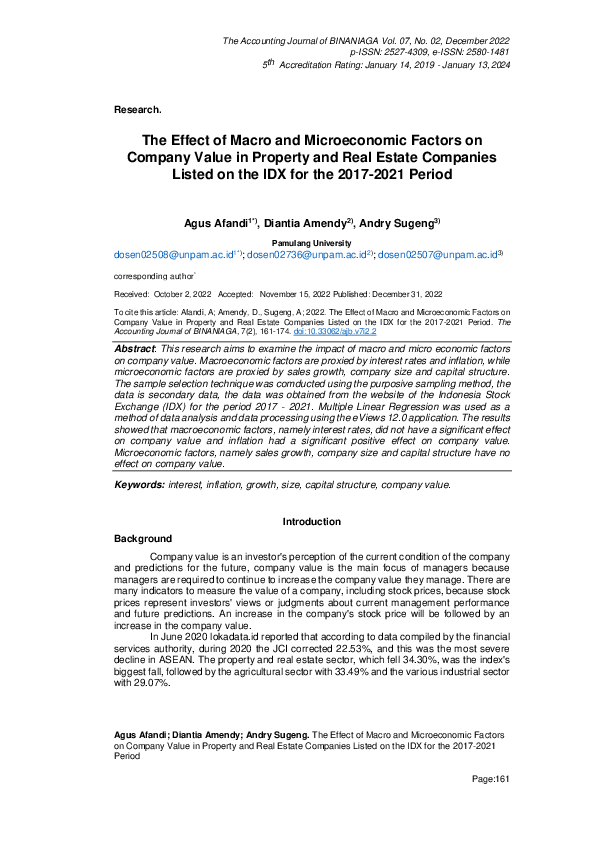 (PDF) Effect of Macro and Microeconomic Factors on Company Value in ...