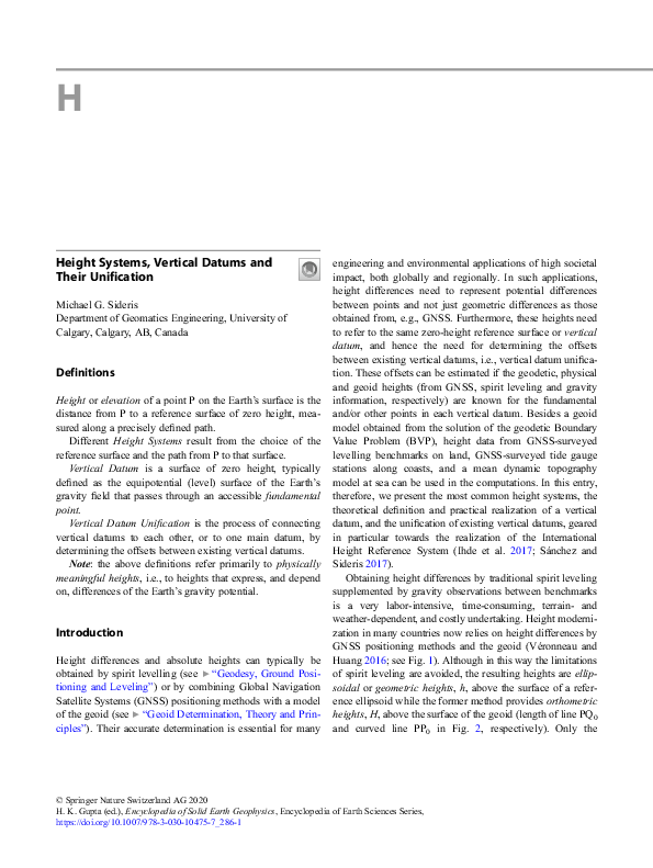 (PDF) Height Systems, Vertical Datums and Their Unification